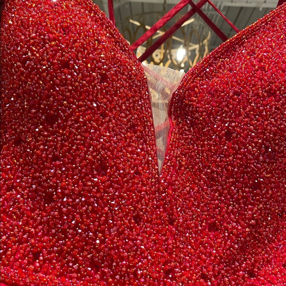 NEW Beaded Red Prom Dress Size 18 - Picture 6 of 9